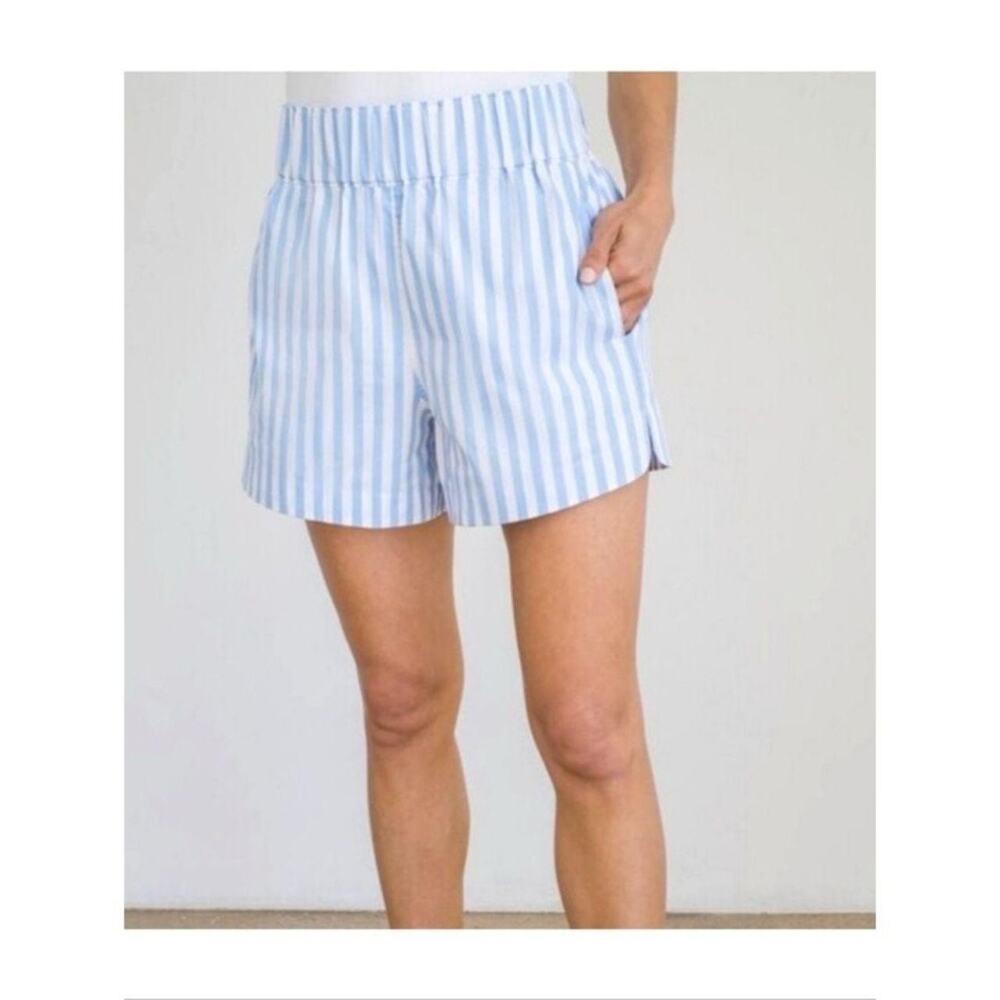 AYR Staycation Shorts White And Blue Striped Boxer Style Loungewear Sz Medium